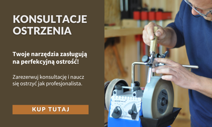 mężczyzna ostrzy dłuto na szlifierce wolnoobrotowej